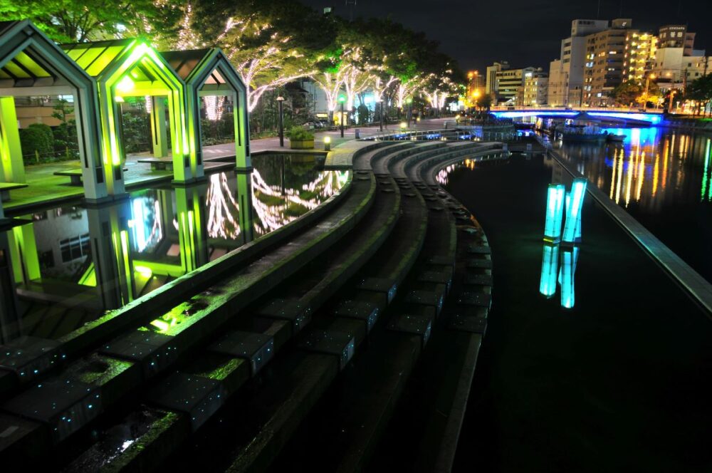 新町川・阿波製紙水際公園の夜景