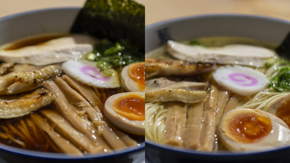 鶏ガラスープの醤油ラーメンと塩ラーメン