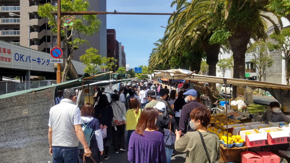 露店が並び多くの人でにぎわう日曜市