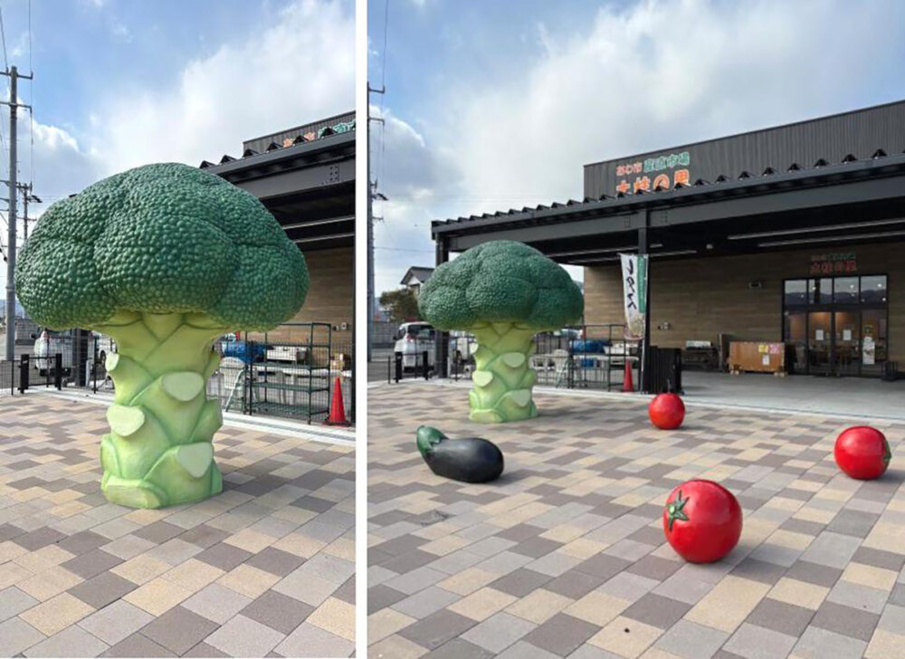 JA土柱の里に並ぶ野菜のオブジェたち
