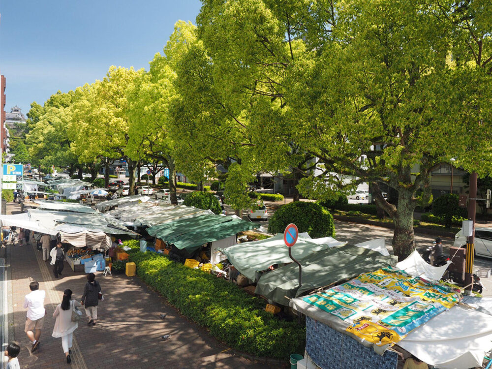 県庁前の通りで開かれる木曜市