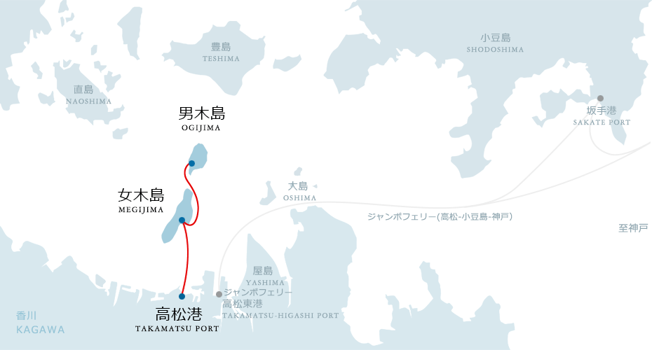 高松港から男木島・女木島へのルート図