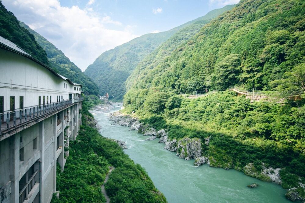 道の駅の裏から雄大な大歩危峡を望む